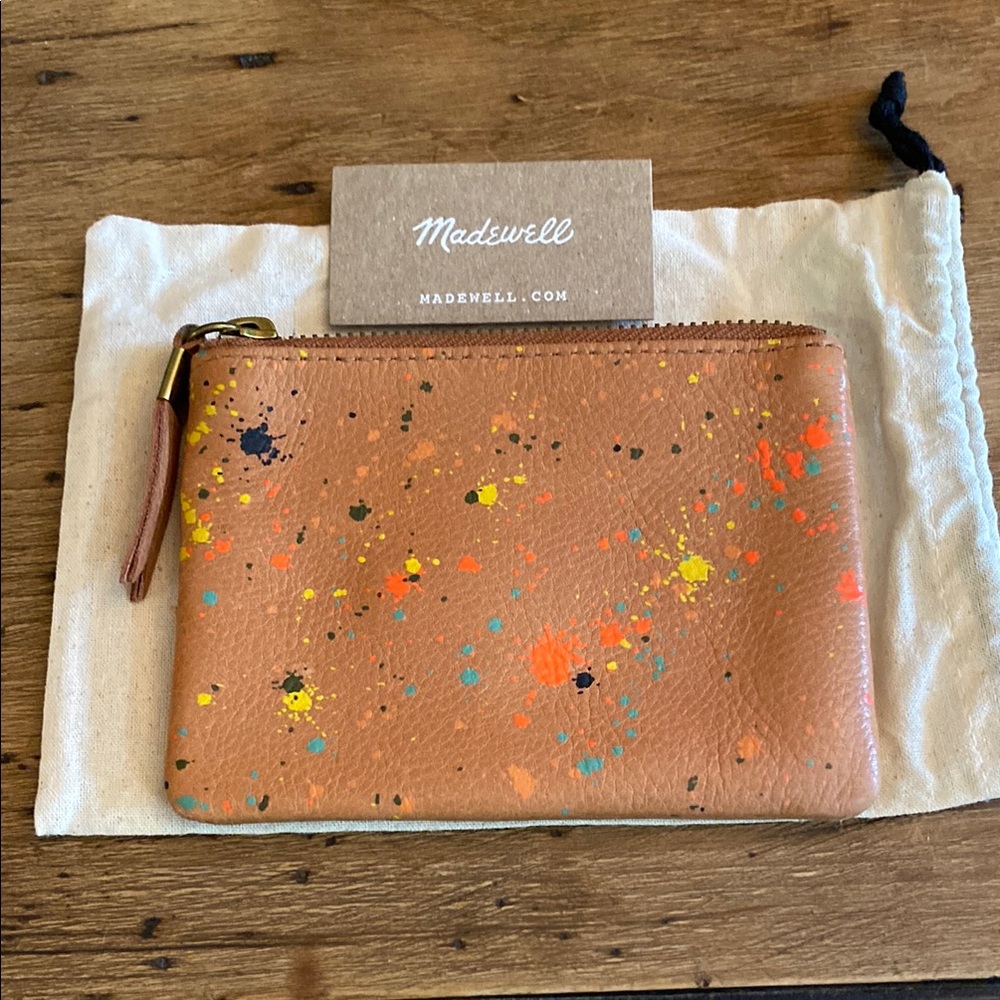 Madewell Tan Leather Pouch with Multicolor Splatter